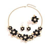 XFSRG Women's Costume Jewellery Set Necklace Earrings Ring Elegant Black Flowers for Wedding and Evening