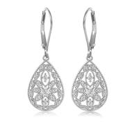 XFSRG Women's Drop Shaped Breakthrough Work Earrings S925 Cubic Zirconia Pendant Elegant Luxury Accessories, Alloy Steel