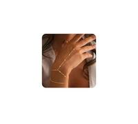 XFSRG Women's Elegant Gold Chain Bracelet with Finger Ring Fashion Jewellery for Women and Girls Personalized Bracelet for Party and Special Occasions, L, Cromo, Agate