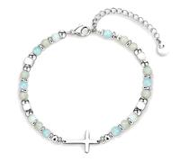 XFSRG Women's Elegant Natural Stone Bracelet with Cards and Cross Pendant Gift for Women for Christening Communion Confirmation