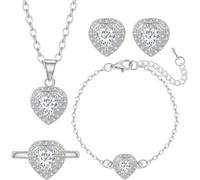 XFSRG Women's Elegant Shiny Silver Heart Zirconia Necklace Bracelet Earrings Wedding Ceremony
