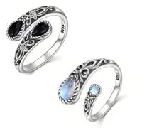 XFSRG Women's Elegant Stainless Steel Rings with Floral Design and Black Stone Fashion Jewellery for All Occasions