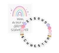 XFSRG Women's Friendship Bracelets Colourful Beads with Letters and Wow You're an Elder Sister Card Adjustable for Chunky Schwester Gift