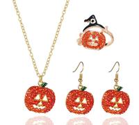 XFSRG Women's Halloween Pumpkin Costume Jewellery Set Necklace Earrings Ring Jewellery Wedding Party