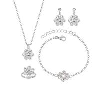 XFSRG Women's Jewellery Set Flower Crystal Necklace Earrings Bracelet Ring Elegant Fashion Accessories for Party and Wedding, Eine Grösse, Chrome, Achat