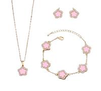 XFSRG Women's Jewellery Set Flower Elegant Necklace Bracelet Earrings Fashion Accessories for Party and Daily Use, Eine Grösse, Chrome, Achat