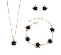 XFSRG Women's Jewellery Set Flower Elegant Necklace Bracelet Earrings Fashion Accessories for Party and Daily Use, Eine Grösse, Chrome, Achat