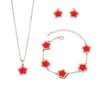XFSRG Women's Jewellery Set Flower Elegant Necklace Bracelet Earrings Fashion Accessories for Party and Daily Use, Eine Grösse, Chrome, Achat