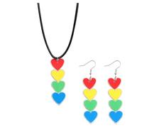 XFSRG Women's Jewellery Set Heart Pendant Earrings and Necklace Rainbow Colours Simple and Personalized Accessories, taglia unica, Acrylic, Pearl