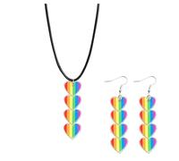 XFSRG Women's Jewellery Set Heart Pendant Earrings and Necklace Rainbow Colours Simple and Personalized Accessories, taglia unica, Acrylic, Pearl