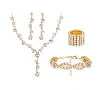 XFSRG Women's Jewellery Set Necklace Earrings Bracelet Ring Rhinestone Gold Elegant Costume Jewellery Wedding Party, Eine Grösse, Cromo, Agate