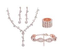 XFSRG Women's Jewellery Set Necklace Earrings Bracelet Ring Rhinestone Gold Elegant Costume Jewellery Wedding Party, Eine Grösse, Cromo, Agate