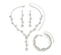 XFSRG Women's Jewellery Set of 3 Pieces with Shiny Zircons Necklace Bracelet and Earrings Elegant Jewellery for Weddings and Parties