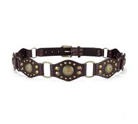 XFSRG Women's Leather Belt with Studs and Vintage Decorations Elegant Women's Belt for Boho and Casual Clothing, red, 100 cm