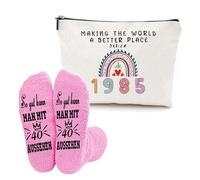 XFSRG Women's Make-Up Bag with Pink Socks Fashionable Printed Cosmetic Bag Personalised Birthday Gift for Born Women, white, 1985