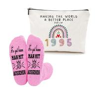 XFSRG Women's Make-Up Bag with Pink Socks Fashionable Printed Cosmetic Bag Personalised Birthday Gift for Born Women, white, 1995