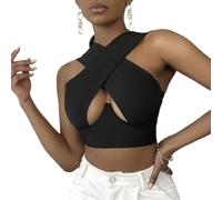 XFSRG Women's Sexy Crop Tank Top Camisole Sleeveless Cut Out Criss Cross Short Top Chic and Elegant Summer Sexy Casual Tops, Black, L