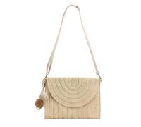 XFSRG Women's Shoulder Bag Woven Straw Elegant Clutch Messenger Bag with Pompom Decorative Hand Bag Summer Beach, beige