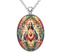 XFSRG Women's Stainless Steel Choker Necklace with Sacred Heart of Jesus Pendant - Elegant Summer Necklace for All Occasions - Silver Chain Perfect Gift, 0.1, Zinc