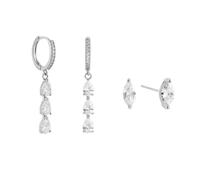 XFSRG Women's Stainless Steel Earrings with Crystal Pendants Elegant Jewellery for All Occasions, Eine Grösse, Cromo, Agate