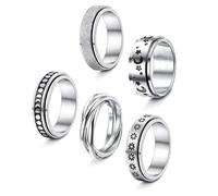 XFSRG Women's Stainless Steel Rings Set of 5 Rings with Unique Designs Modern Jewellery for Any Occasion