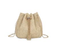 XFSRG Women's Summer Straw Bag Elegant Beach Woven Bohemian Style Clutch Bag with Chain for Beach Holidays Travel, dark khaki