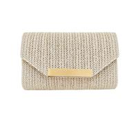 XFSRG Women's Summer Straw Clutch Bag Evening Bag Elegant Beach Clutch with Chain for Beach Holidays Travel, beige