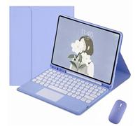 XFTeoux Keyboard Case for Ipad Air 13 Inch (M2) 2024,Round Key Color Touchpad Keyboard Wireless Detachable, Leather Folio Cover with Pencil Holder,Mouse & Keyboard Set,Purple