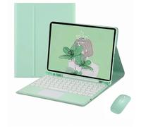 XFTeoux Keyboard Case for Ipad Air 13 Inch (M2) 2024,Round Key Color Touchpad Keyboard Wireless Detachable, Leather Folio Cover with Pencil Holder,Mouse & Keyboard Set,Green
