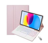 XFTeoux Keyboard Case for Samsung Galaxy Tab S9 PLUS/S7FE/S7PLUS/S8PLUS 12.4'' with Mouse, Rainbow Backlit Wireless Keyboard,Detachable Touchpad Keyboard with S Pen Holder Cover Tablet,Pink