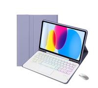 XFTeoux Keyboard Case for Samsung Galaxy Tab S9 PLUS/S7FE/S7PLUS/S8PLUS 12.4'' with Mouse, Rainbow Backlit Wireless Keyboard,Detachable Touchpad Keyboard with S Pen Holder Cover Tablet,Purple