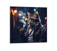 XFUHB Animal Artwork Gentleman Cat in The Smoke Poster Decorative Painting Canvas Wall Posters And Art Picture Print Modern Family Bedroom Decor Posters 12x12inch(30x30cm)