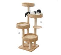 XFWKUTPE Modern Cat Tree for Indoor Cats Large Adult, 54‘’ Tall Cat Tower with Scratching Post, Wooden Cat Tree Tower for Large Cats with Multi-Levels, 4 Weaving Washable Handwoven Rattan Cat Condo
