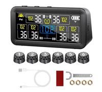 XFYESL Tire Sensor Tire Sensor Reset Tool Solar TPMS 4/6 External Sensors 0~9.9Bar Truck RV Digital LCD Display Car Tire Pressure Alarm Waterproof(6 wheel external)