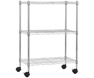 XFZJCHAP 3-Shelf Narrow Storage Unit On Wheels With Height Adjustable Shelves and Levelling Feet, 340 kg Max Weight, Chrome, 34 cm D x 58.9 cm W x 83.2 cm H