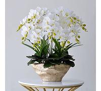 XFZJCHAP Artificial Flower in Pot Artificial Orchid with Vase Large Fake Flower Phalaenopsis Faux Plants White, Yellow 68cm