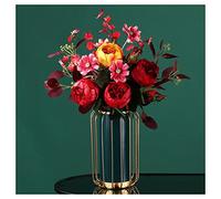 XFZJCHAP Artificial Flowers Silk Flower Artificial Flowers in Vase, Silk Rose Flower Arrangements Fake Flowers Bouquets with Vase for Living Room Table Decoration Arrangement Fake Flowers