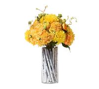 XFZJCHAP Artificial Flowers Vintage Artificial Floral Glass Vase, Yellow Hydrangea Fake Flower Set for Living Room Table, Artificial Potted Soft Decoration Dec