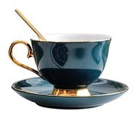 XFZJCHAP BBCBBZ Dark Green Ceramic Coffee Cup Set with Spoon Saucer Bone China Tea Cups Suite Dish Breakfast Porcelain Milk Mug(D)