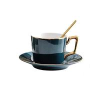 XFZJCHAP BBCBBZ Dark Green Ceramic Coffee Cup Set with Spoon Saucer Bone China Tea Cups Suite Dish Breakfast Porcelain Milk Mug(D)