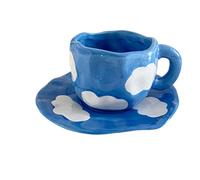 XFZJCHAP BBCBBZ Japanese Hand Painted The Sky and White Clouds Coffee Cup with Saucer Ceramic Handmade Tea Cup Saucer Set(A)