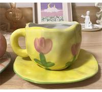 XFZJCHAP BBCBBZ Japanese Hand Painted The Sky and White Clouds Coffee Cup with Saucer Ceramic Handmade Tea Cup Saucer Set(A)