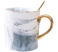 XFZJCHAP BBCBBZ Nordic Ceramic Mug Coffee Cup Large-Capacity Water Cup Light Luxury Handle Marble-Print Mug(Argento)