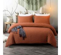 XFZJCHAP Burnt Orange Seersucker Duvet Cover Terracotta Puckering Fall Set Soft Microfibre Duvet Cover Set with 2 Pillowcases Double Size 200×200cm