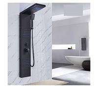 XFZJCHAP Thermostatic Shower Mixer Set Matte Black LED Shower Panel Waterfall Rain Shower Faucet Set SPA Massage Bath Shower Column Double Handle Mixer Tap Tower (6004 Gold 1)