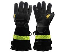 XGAGHB Durable Leather Firefighter Gloves, Heat/Fire/Water Resistant, Black, One Size, Ambidextrous, Reusable