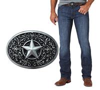 XGALBLA Black Zinc Enamel Pattern Lone Star Oval Belt Buckle, Medium for Women Men
