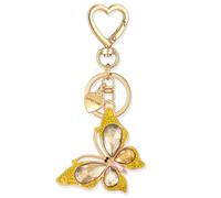 XGALBLA Cute Bling Crystals Rhinestone Butterfly KeyChain with Heart Pendant, Lovely Bag Charms for Handbags Purse Accessory, Yellow, Medium