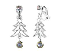 XGALBLA Cute Christmas Tree Clip on/Pierced Earrings for Women Xmas Clear Crystal Christmas Tree Dangle Earrings Christmas Accessory Gift, Zinc Cubic Zirconia, crystal
