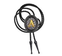XGALBLA Golden Initial Letter A to Z in Ellipse Flower Western Cowboy Vintage Bolo Tie with Cowhide Rope - silver - Medium